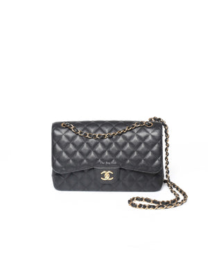 Chanel Black Quilted Caviar Leather Jumbo Classic Double Flap Bag