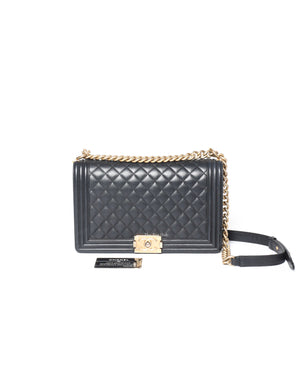 Chanel Black Caviar Quilted Large Le Boy Bag GHW