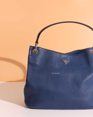 Prada Blue Rolled Vitello Daino Hobo Bag-1