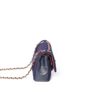 Chanel Navy Blue Wool Paris-Hamburg Charms Classic Double Flap Bag GHW