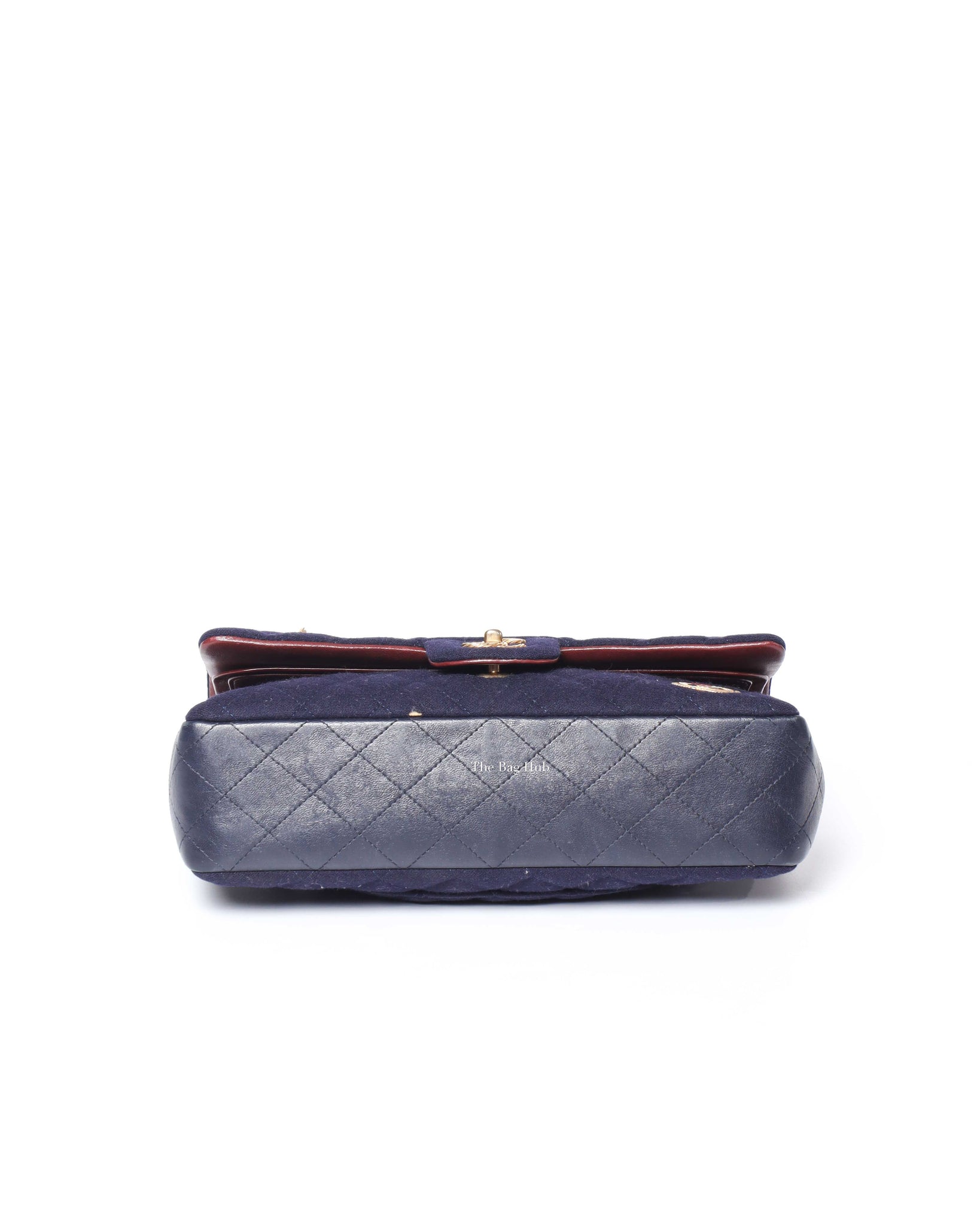 Chanel Navy Blue Wool Paris-Hamburg Charms Classic Double Flap Bag GHW