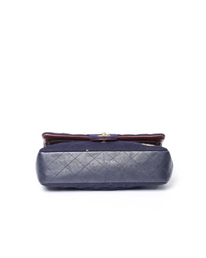 Chanel Navy Blue Wool Paris-Hamburg Charms Classic Double Flap Bag GHW