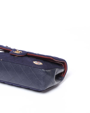Chanel Navy Blue Wool Paris-Hamburg Charms Classic Double Flap Bag GHW