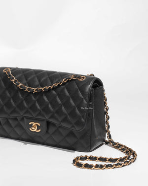 Chanel Black Quilted Caviar Leather Jumbo Classic Double Flap Bag, Designer Brand, Authentic Chanel