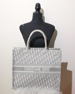 Christian Dior Gray Dior Oblique Embroidery Large Book Tote