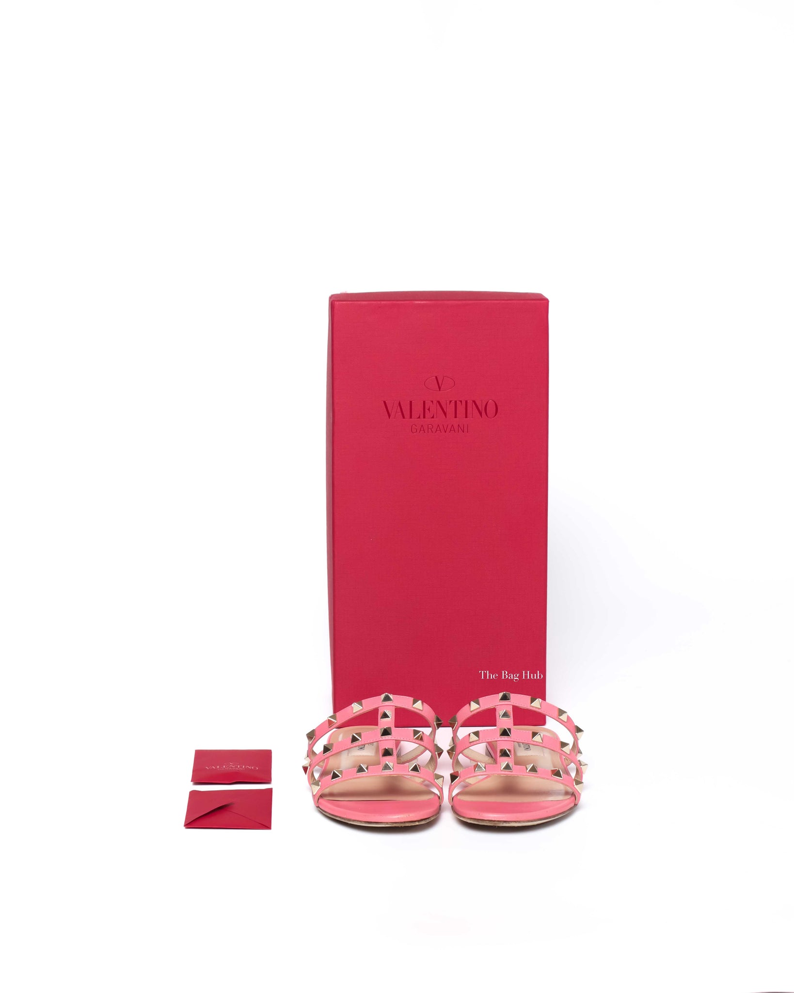 Valentino Pink Leather Rockstud Caged Flat Slides Size 35