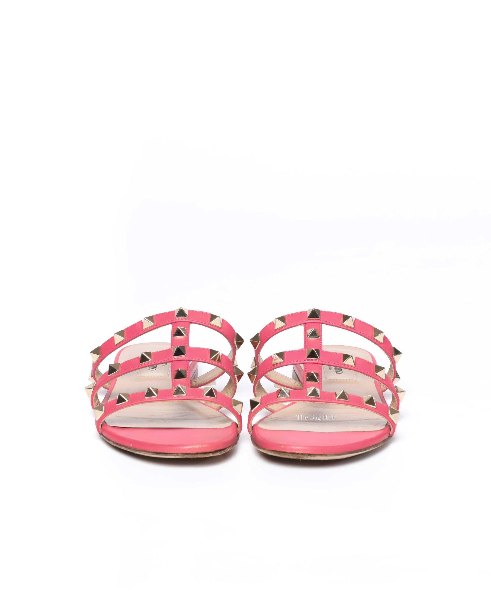 Valentino Pink Leather Rockstud Caged Flat Slides Size 35