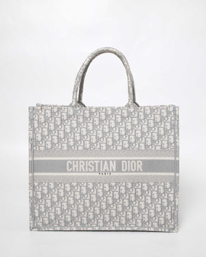 Christian Dior Gray Dior Oblique Embroidery Large Book Tote