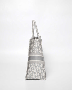 Christian Dior Gray Dior Oblique Embroidery Large Book Tote