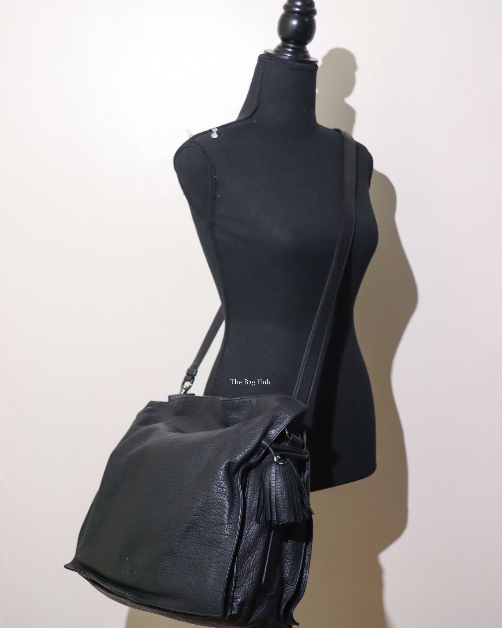 Loewe Black Grained Leather Flamenco Tassel Bag OS-12