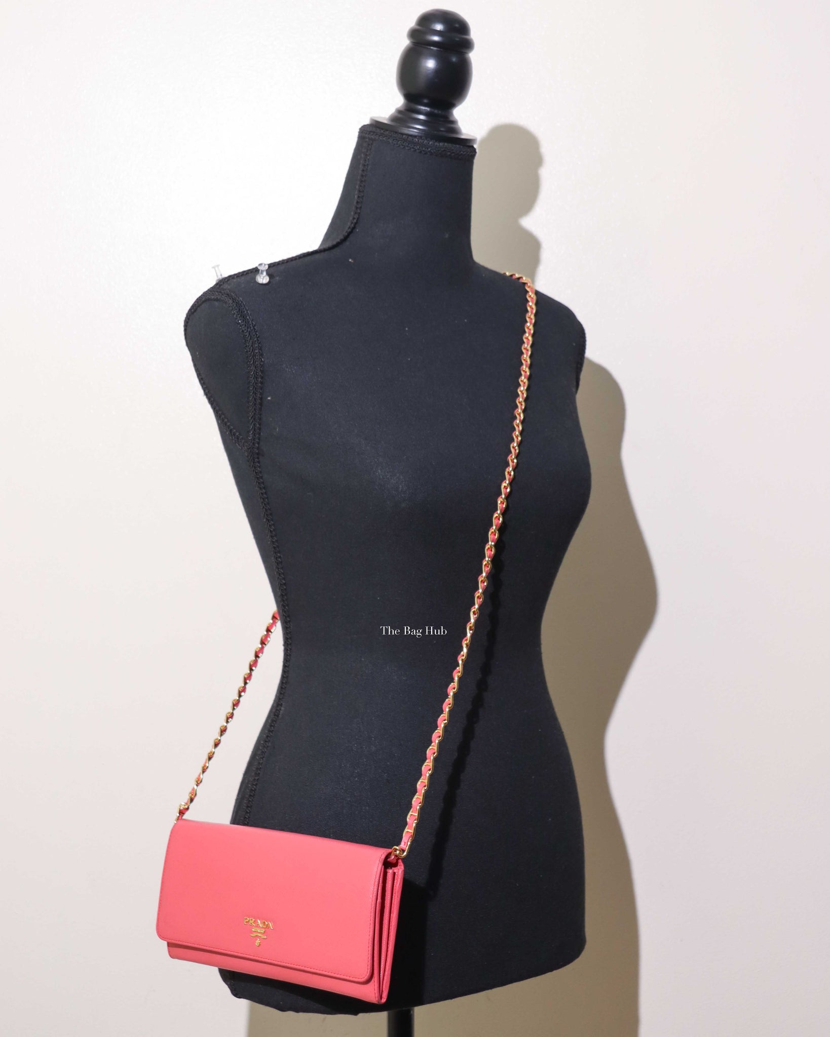 Prada Fragola Saffiano Leather Wallet On Chain 1M1290-12