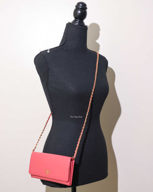 Prada Fragola Saffiano Leather Wallet On Chain 1M1290-12