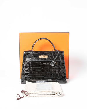 Hermes Black Crocodile Kelly 32 Bag