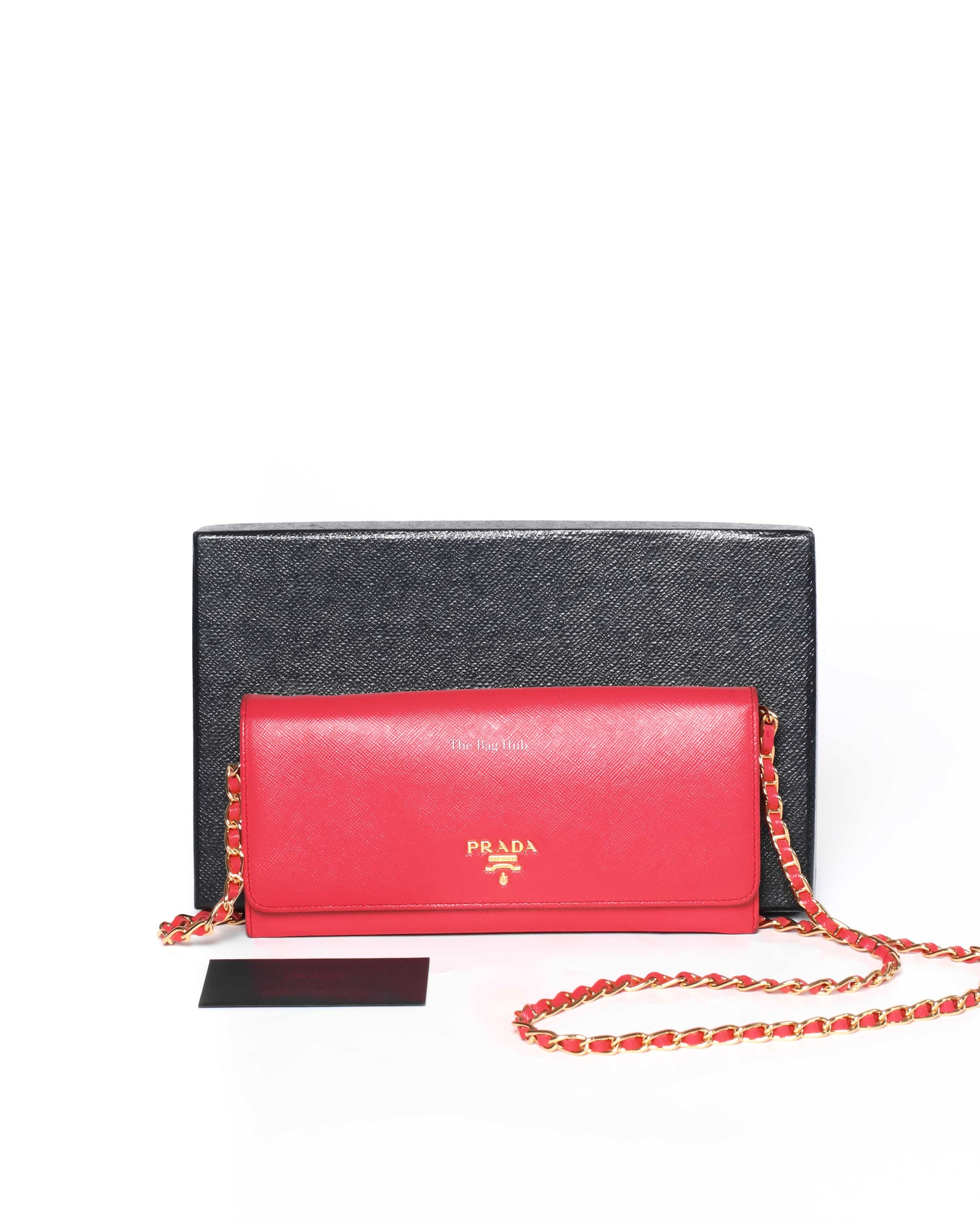 Prada Fragola Saffiano Leather Wallet On Chain 1M1290-13