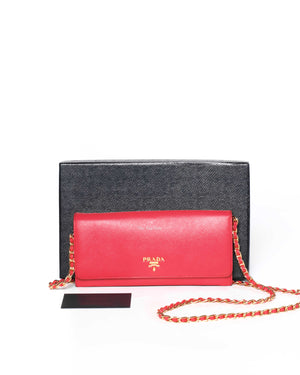 Prada Fragola Saffiano Leather Wallet On Chain 1M1290-13