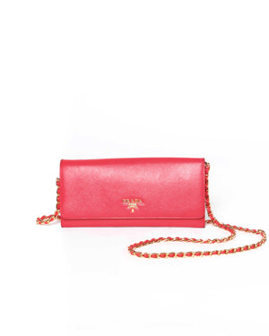 Prada Fragola Saffiano Leather Wallet On Chain 1M1290-2