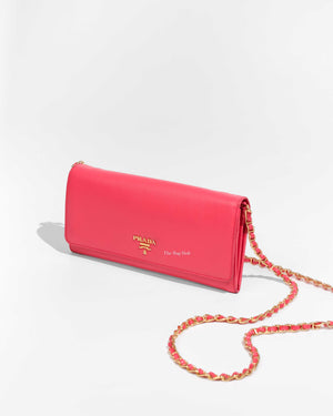Prada Fragola Saffiano Leather Wallet On Chain 1M1290-1
