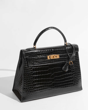 Hermes Black Crocodile Kelly 32 Bag