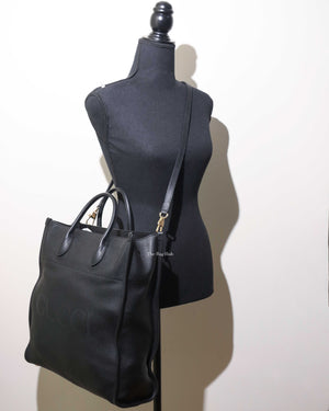 Gucci Black Embossed Logo Leather Tote Bag-12