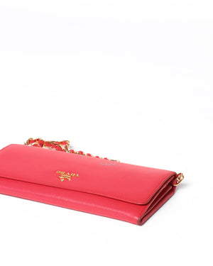 Prada Fragola Saffiano Leather Wallet On Chain 1M1290-8