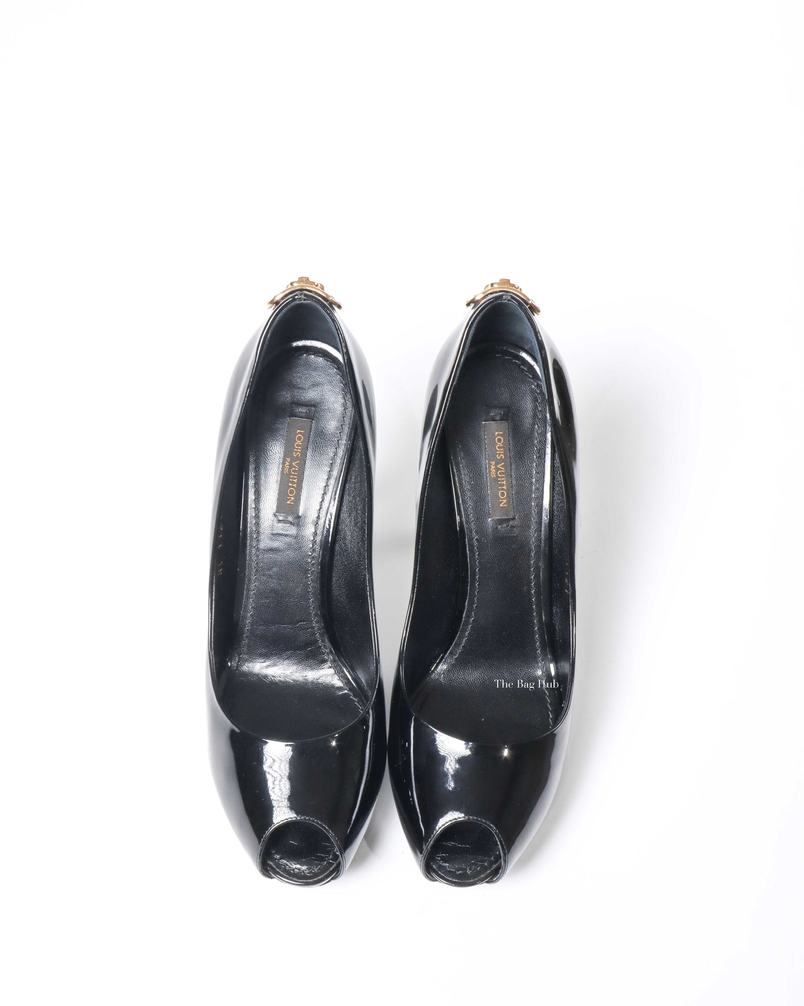 Louis Vuitton Black Patent Oh Really! Peep Toe Pumps Size 37.5-7