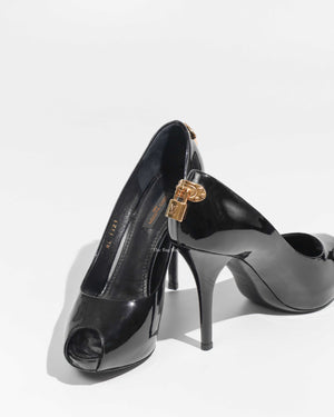 Louis Vuitton Black Patent Oh Really! Peep Toe Pumps Size 37.5-1