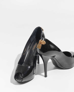 Louis Vuitton Black Patent Oh Really! Peep Toe Pumps Size 37.5