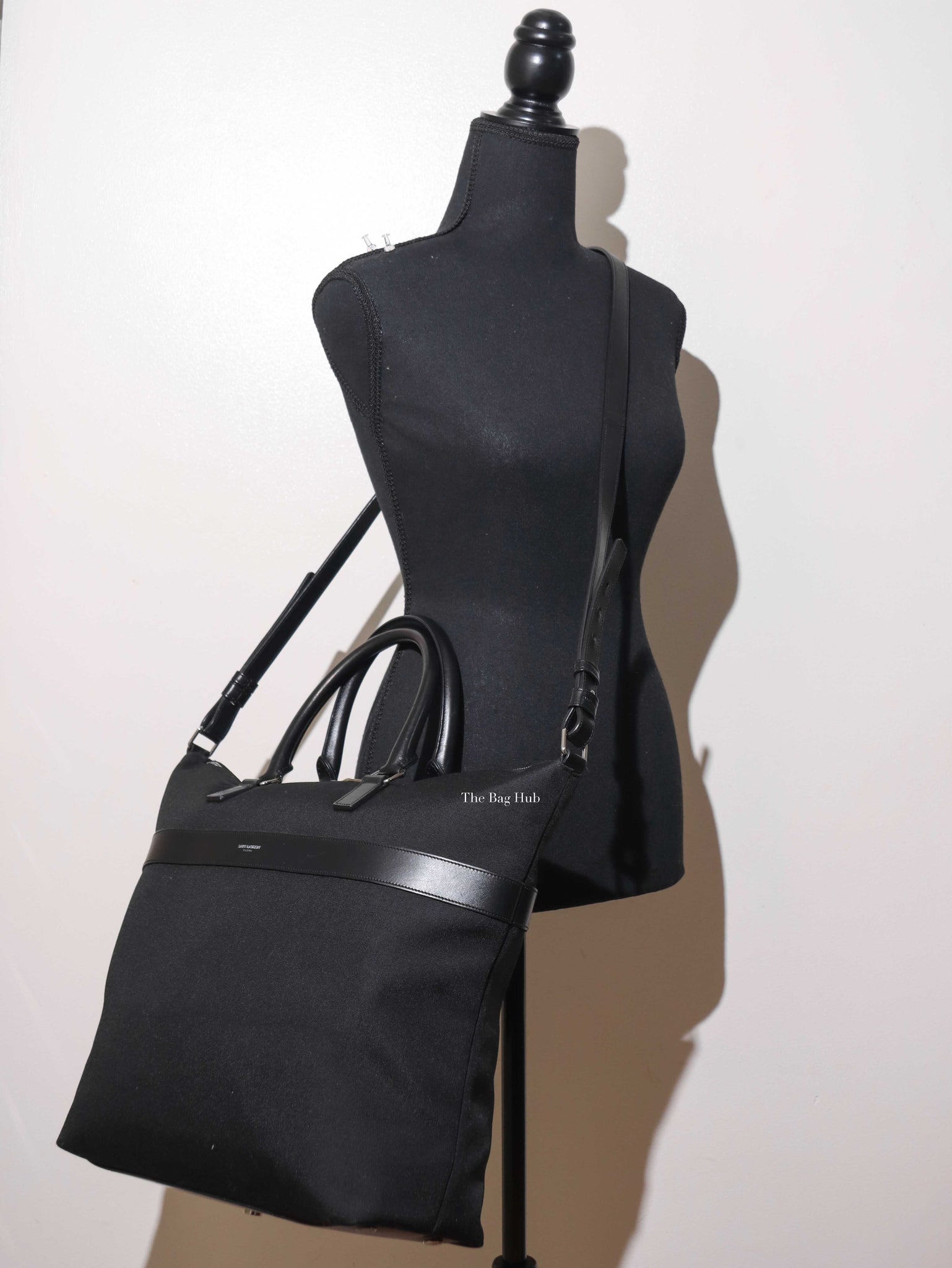 Saint Laurent Black Canvas & Leather Tote Bag-11