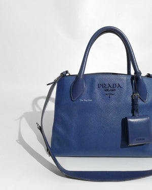Prada Blue Saffiano Leather Monochrome Bag