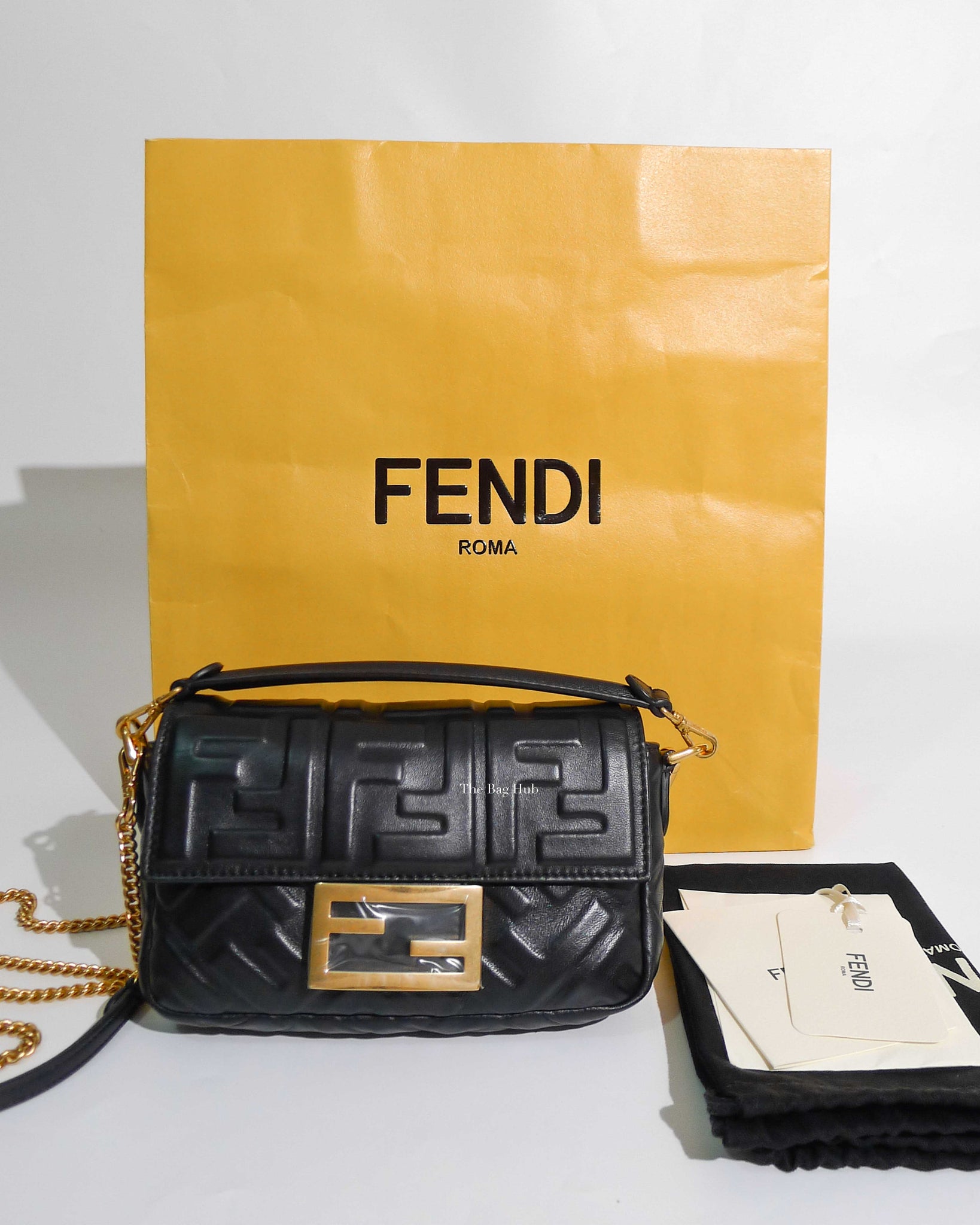 Fendi Black Nappa FF 1974 Embossed Baguette Bag