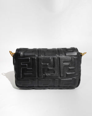 Fendi Black Nappa FF 1974 Embossed Baguette Bag