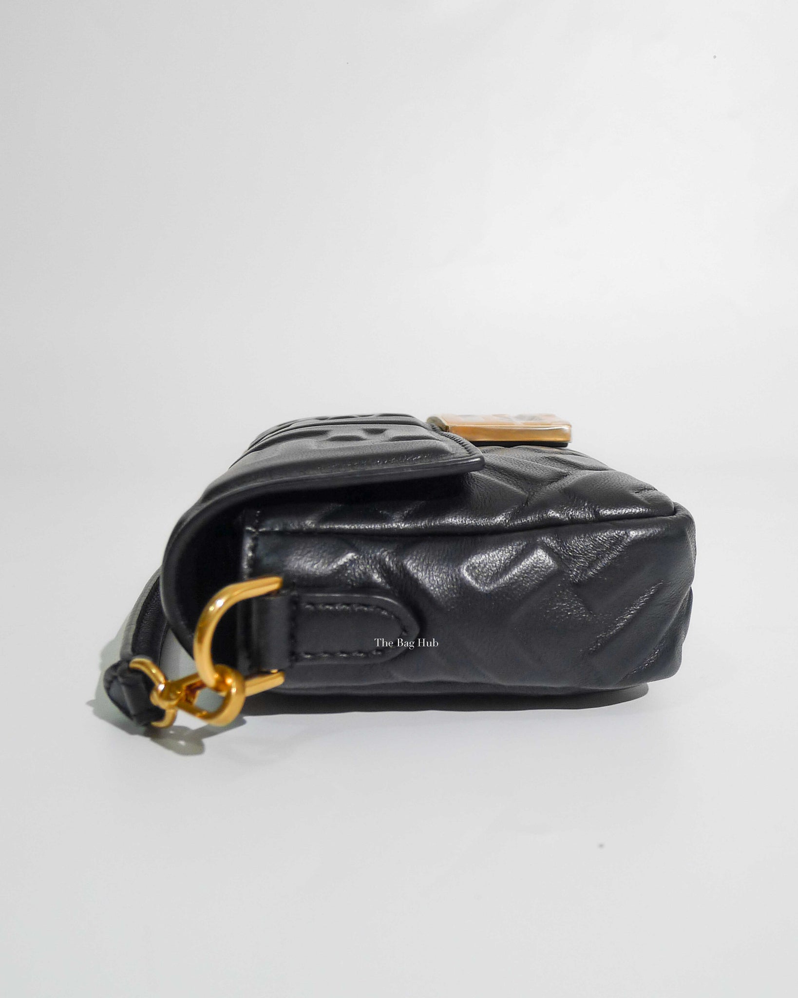 Fendi Black Nappa FF 1974 Embossed Baguette Bag