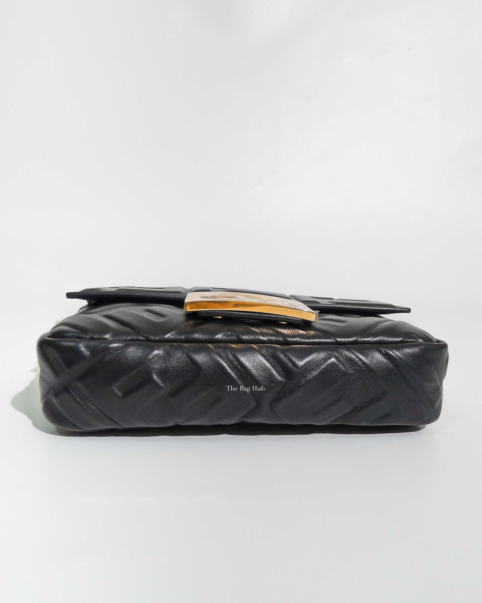 Fendi Black Nappa FF 1974 Embossed Baguette Bag