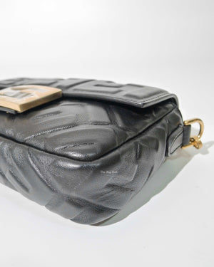 Fendi Black Nappa FF 1974 Embossed Baguette Bag