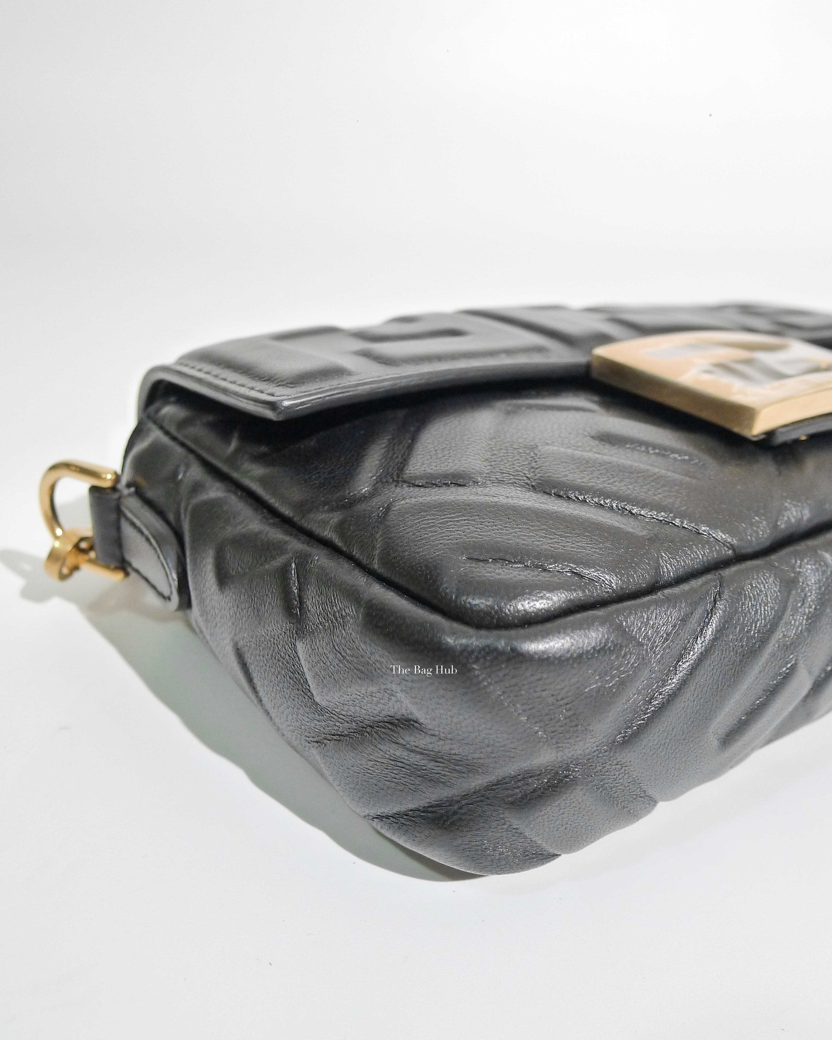 Fendi Black Nappa FF 1974 Embossed Baguette Bag