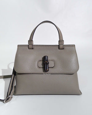 Gucci Gray Leather Bamboo Daily Top Handle Small Bag