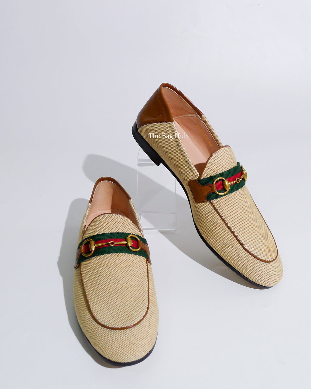Gucci Beige/Brown Web Horsebit Women's Brixton Loafers Size 39
