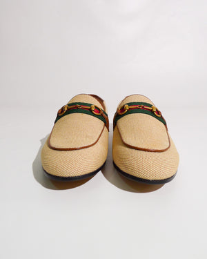 Gucci Beige/Brown Web Horsebit Women's Brixton Loafers Size 39