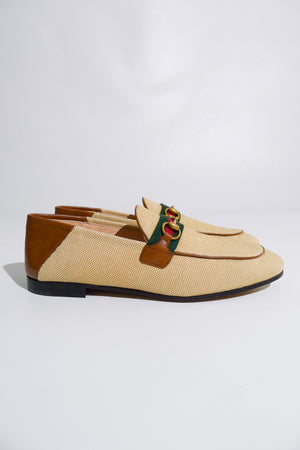Gucci Beige/Brown Web Horsebit Women's Brixton Loafers Size 39
