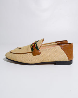 Gucci Beige/Brown Web Horsebit Women's Brixton Loafers Size 39