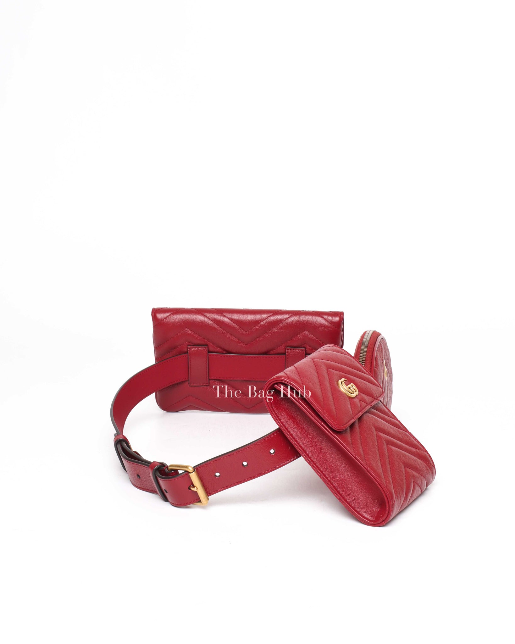 Gucci Red Matelasse Leather GG Marmont 2.0 Multi Belt Bag