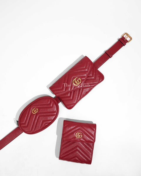 Gucci Red Matelasse Leather GG Marmont 2.0 Multi Belt Bag  display picture 3