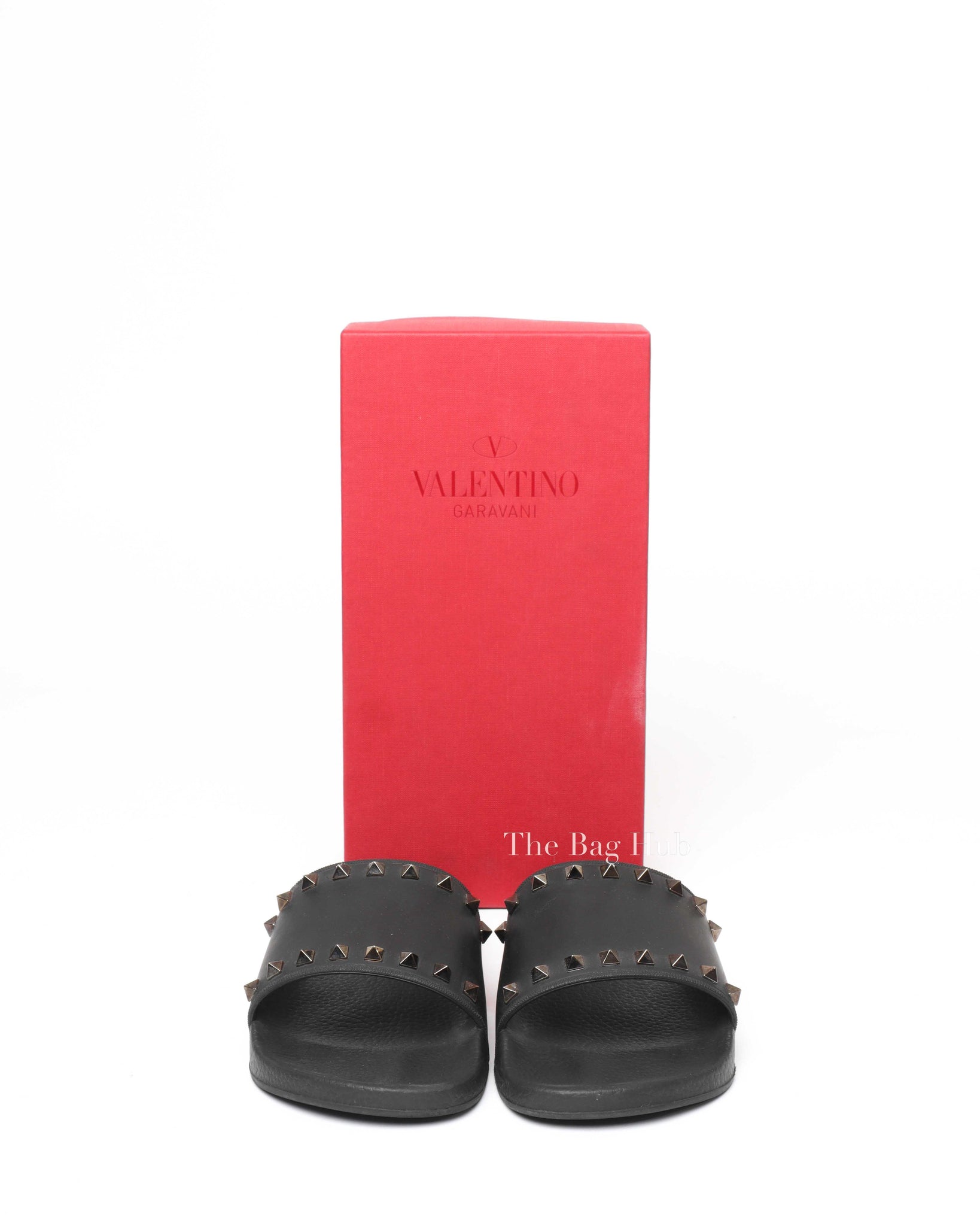 Valentino Black Rockstud Rubber Slider Sandals Size 41-8