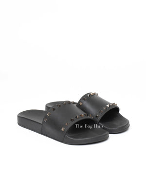 Valentino Black Rockstud Rubber Slider Sandals Size 41-2