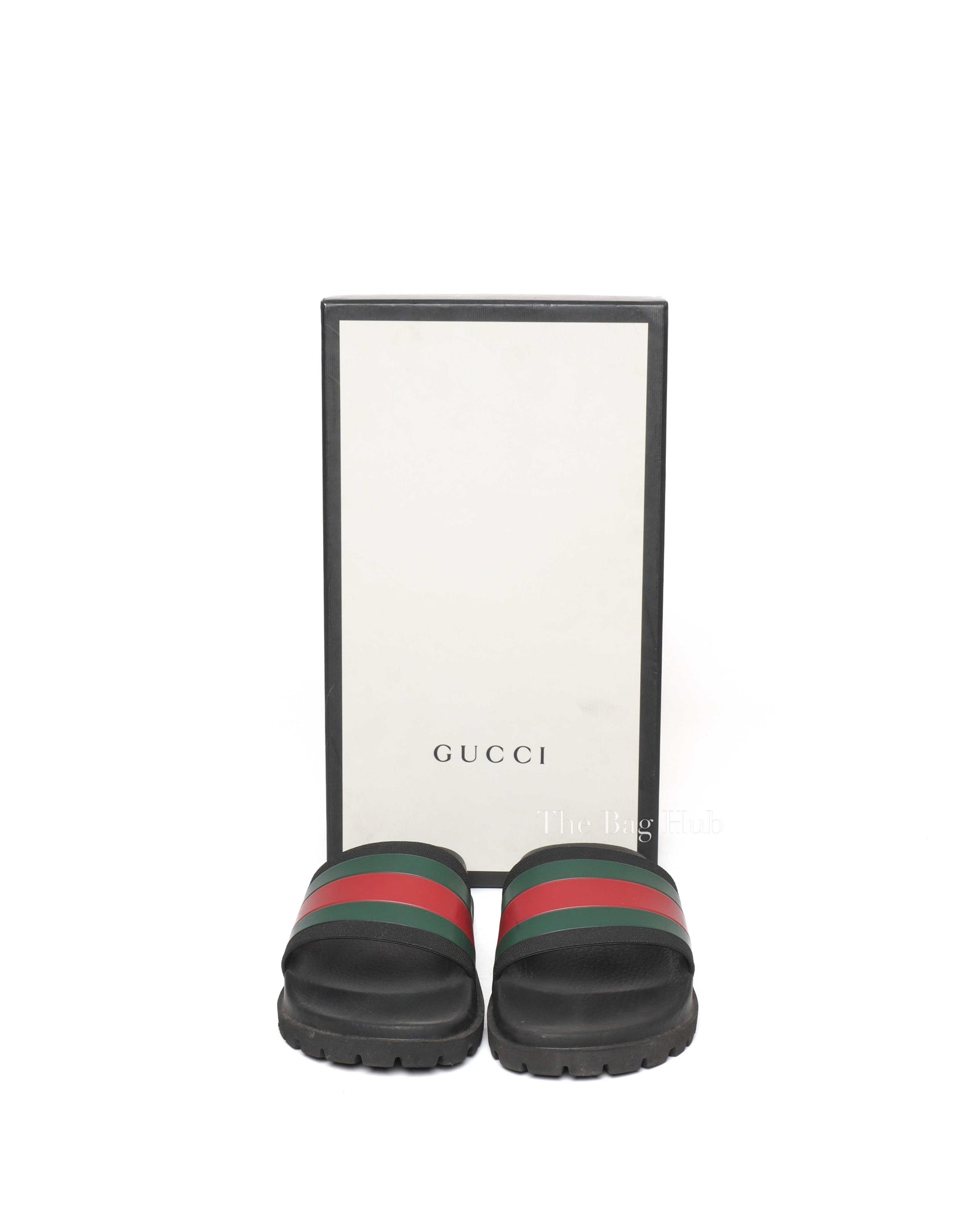 Gucci Black Web Accent Rubber Slide Sandals Size 7-9