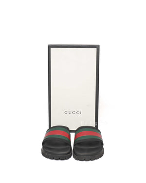 Gucci Black Web Accent Rubber Slide Sandals Size 7-9