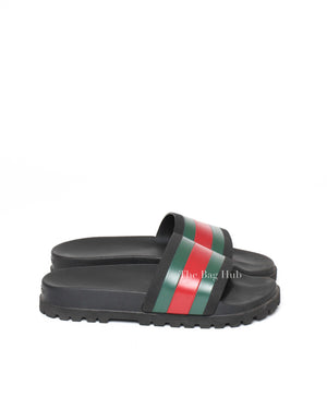 Gucci Black Web Accent Rubber Slide Sandals Size 7-4