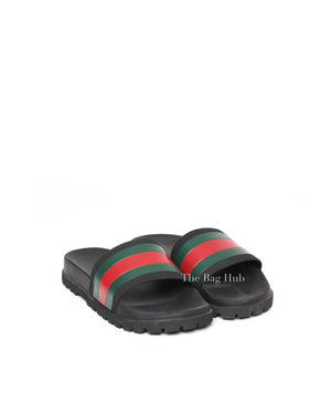Gucci Black Web Accent Rubber Slide Sandals Size 7-2