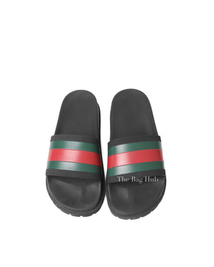 Gucci Black Web Accent Rubber Slide Sandals Size 7-8