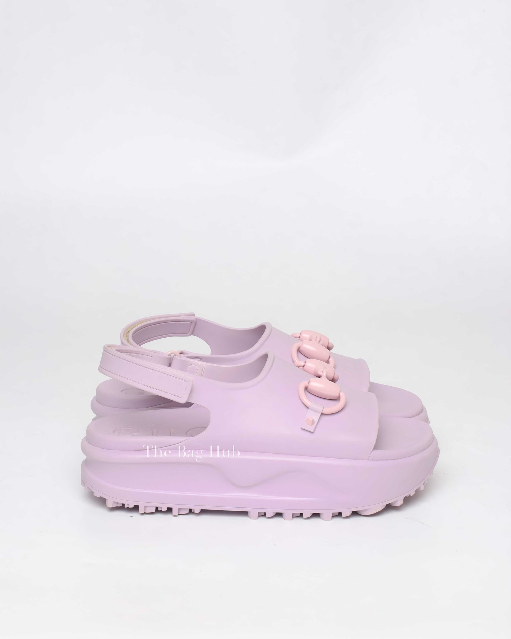 Gucci Lilac Horsebit Platform Rubber Sandals Size 40